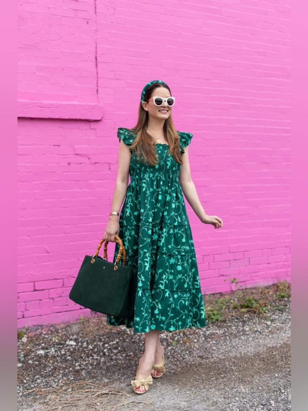 Hill House Home The Nap Dress Green Floral Midi Size XS
